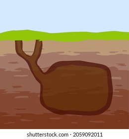 Animal hole and burrow. Scheme of hiding insects and rodents, mice in ground. Tunnels in ground. Underground background. Flat design