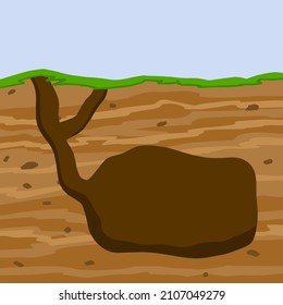 Animal hole and burrow. Scheme of hiding insects and rodents, mice in ground. Tunnels in ground. Underground background. Flat design