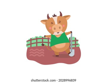 Animal holidays cartoon character. Children's new calendar for 2021 - year of ox. Animal bull 2021, cow chinese year, oriental cattle. Funny cute  spotted cows on white background. Vector illustration