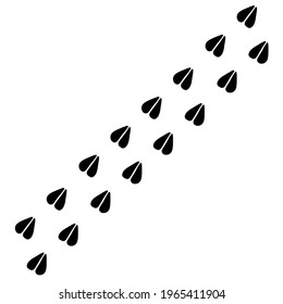 Animal hoof tracks, footprint. Pig, deer, cow or sheep Trace steps imprints isolated on white. Animal trails, paw silhouette print. Vector flat illustration.