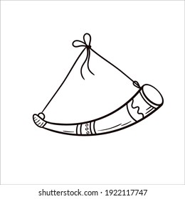 Animal horn for drinking alcoholic beverages. Vector hand-drawn clip art in the Scandinavian style on a white background.