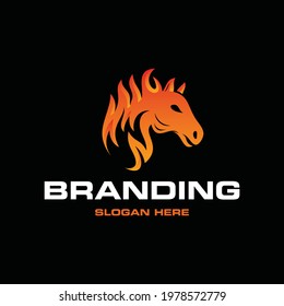 Animal Horse Flame Vector Logo Design