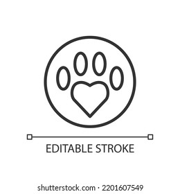 Animal Hospital Linear Icon. Keep Pet Healthy. Caring For Animals In Shelter. Volunteer Program. Thin Line Illustration. Contour Symbol. Vector Outline Drawing. Editable Stroke. Arial Font Used