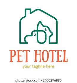 Animal hotel funny logo design template. Hotel and Indoor Pets Run. The Animal Lodge sign.