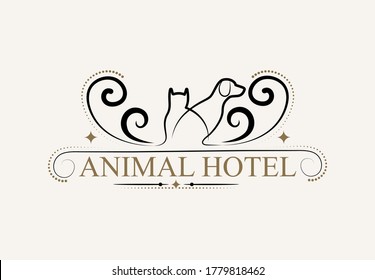 Animal hotel vintage logo design template. Hotel and Indoor Pets Run. The Animal Lodge sign.