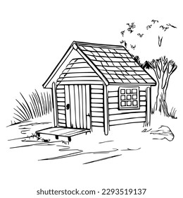 Animal house coloring book, Dog house coloring page, black and white drawing for coloring pages vector illustration.