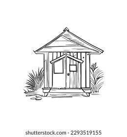 Animal house coloring book, Dog house coloring page, black and white drawing for coloring pages vector illustration.