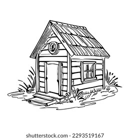 Animal house coloring book, Dog house coloring page, black and white drawing for coloring pages vector illustration.