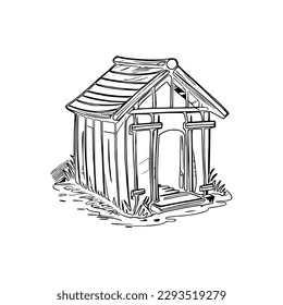 Animal house coloring book, Dog house coloring page, black and white drawing for coloring pages vector illustration.