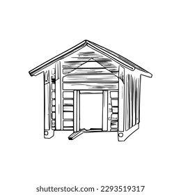 Animal house coloring book, Dog house coloring page, black and white drawing for coloring pages vector illustration.