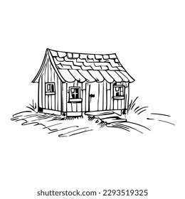 Animal house coloring book, Dog house coloring page, black and white drawing for coloring pages vector illustration.