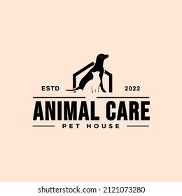 animal house logo, animal care vector, dog and cat lover illustration design