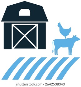 Animal husbandry icon vector representing the science of raising and caring for farm animals. Suitable for themes of livestock management, breeding, animal health, and sustainable farming.
