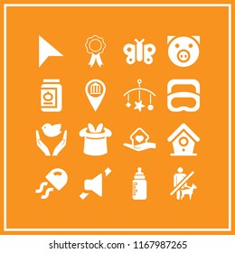 animal icon. 16 animal vector set. insignia and ribbon, feeder, dove of peace and butterfly icons for web and design about animal theme