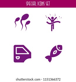 animal icon. 4 animal set with fish, mirror, race and sperm vector icons for web and mobile app