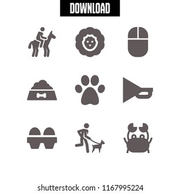 animal icon. 9 animal vector set. dog food, horn, mouse and crab icons for web and design about animal theme