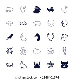 Animal icon. collection of 25 animal filled and outline icons such as pig, parrot, fish, lion, rabbit, beetle, hippopotamus, wolf. editable animal icons for web and mobile.