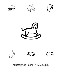 Animal icon. collection of 7 animal outline icons such as turkey, hog, chameleon, hippopotamus, horse toy, fish. editable animal icons for web and mobile.