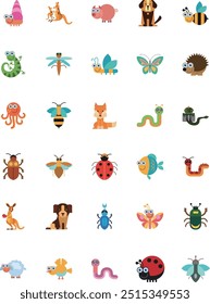 Animal Icon Combination Insects Hedgehog Butterfly