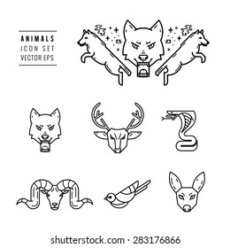 animal icon head. tattoo design. line modern style.