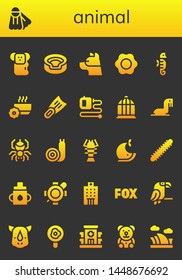animal icon set. 26 filled animal icons.  Collection Of - Koala, Fins, Animal, Dog, Fried egg, Seahorse, Bowl, Extending leads, Bird cage, Sea lion, Spider, Snail, Lobster, Whale