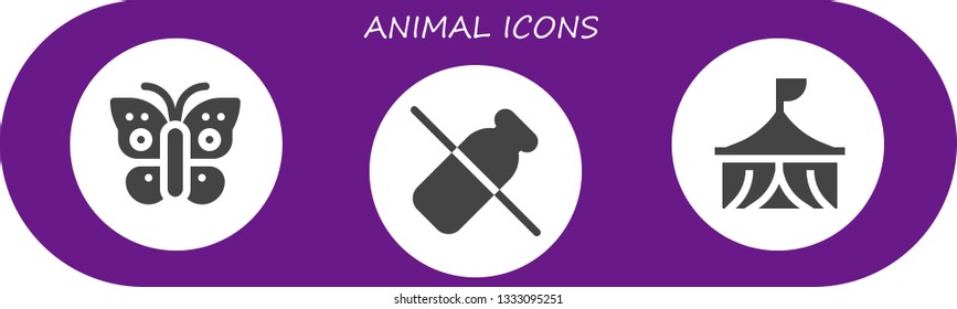 animal icon set. 3 filled animal icons.  Simple modern icons about  - Butterfly, Dairy, Circus
