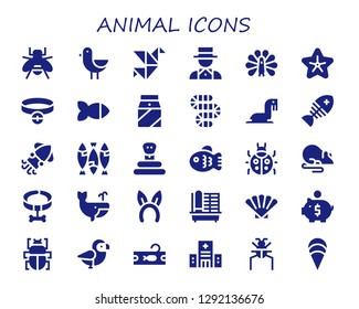  animal icon set. 30 filled animal icons. Simple modern icons about  - Bee, Bird, Origami, Magician, Peacock, Starfish, Collar, Fish, Milk, Worm, Sea lion, Squid, Snake, Ladybug