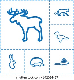 Animal icon. set of 6 animal outline icons such as moose, panther, hedgehog, rabbit