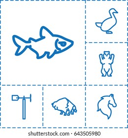 Animal icon. set of 6 animal outline icons such as bear, buffalo, horse, fish, goose