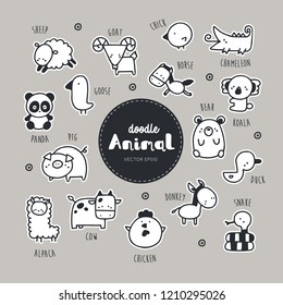 Animal icon set. Collection of hand draw Animal icon doodle style.