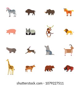 Animal icon set. Colorful flat illustration. Zoo, species, wildlife. Fauna concept. For topics like zoology, biology, environment