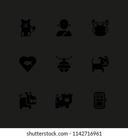 animal icon set. cow, fox and fish vector icon for graphic design and web
