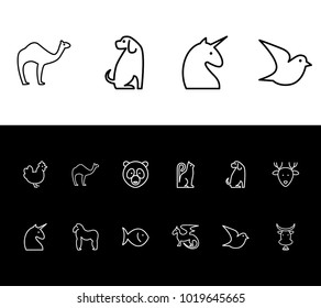 Animal icon set and cow with gorilla, dog and fish. Bear related animal icon vector items for web UI logo design.