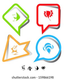 Animal icon set. Deer, bird, bee, fish.  Paper stickers. Vector illustration.