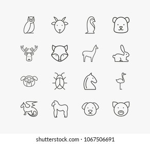 Animal icon set and dragon with puppy, goat and moose. Bulldog related animal icon vector for web UI logo design.