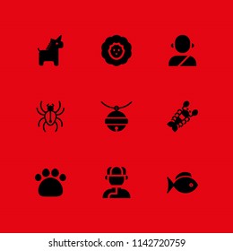 animal icon set. fish, lobster and mongolian vector icon for graphic design and web