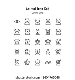 animal icon set. animal icons vector. outline icon style design