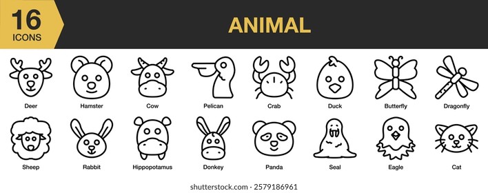 Animal icon set. Includes nature, wildlife, mammal, safari, fauna, and More. Outline icons vector collection.