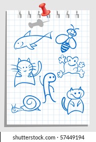 animal icon set on memo