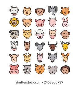 animal icon set pack avatar animal face head vector