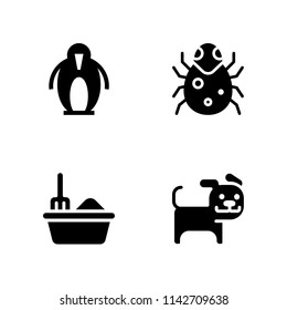 animal icon set. puppy, penguin and litter box vector icon for graphic design and web