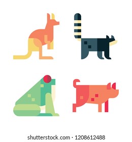 animal icon set. vector set about frog, racoon, pig and kangaroo icons set.