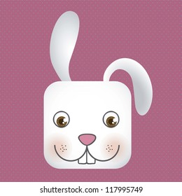 Animal icon, square head rabbit with dotted background, vector illustration