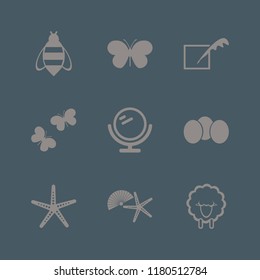 animal icon. animal vector icons set shell starfish, feather, butterflies and butterfly
