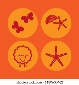 animal icon. animal vector icons set shell starfish, butterflies, starfish and sheep
