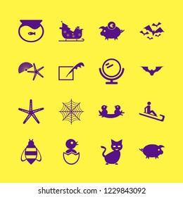 animal icon. animal vector icons set shell starfish, chick egg, bee and man riding sleigh