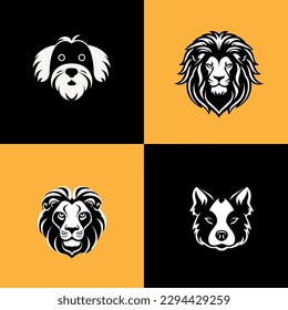 Animal icon-illustration set. Vector graphics silhouette, dog and lion