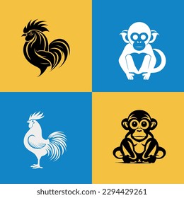 Animal icon-illustration set. Vector graphics silhouette 