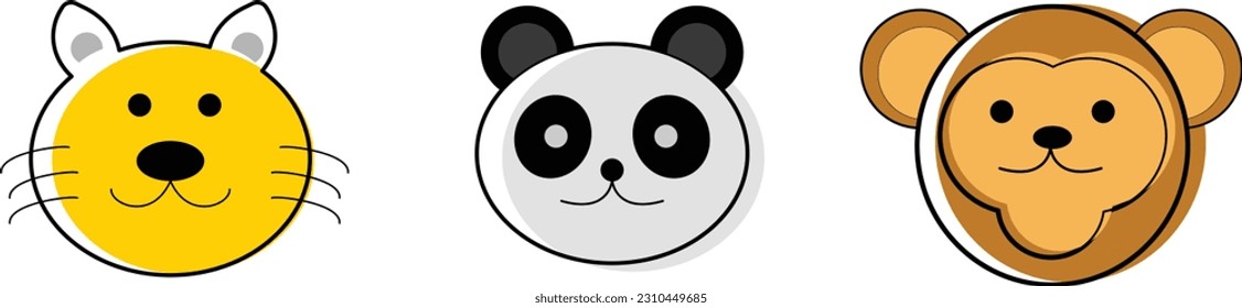 animal icons cat panda and monkey