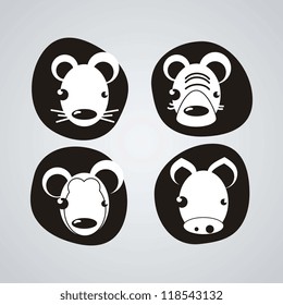 Animal Icons, faces silhouettes black and white